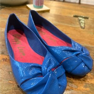 Patent Knot Ballet Flats in Bright Blue